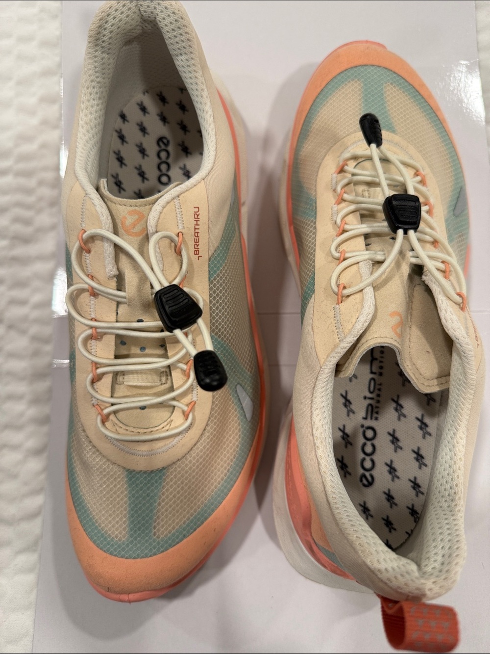 Ecco Women's Breathru Sneakers in Coral and Teal
